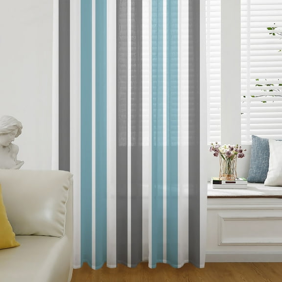 Grey Aqua Stripes,Semi Sheer Curtains Drapes for Living Room,Bedroom,French Doors Window 108 Inches Long,Abstract Contemporary Minimalist Geometric Rod Pocket Chiffon Curtain Drapery Voile Panel