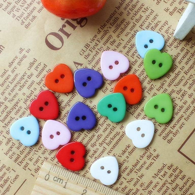 PLGEBR 100Pcs/Lot Plastic Heart Shaped Buttons Mixed Color Making