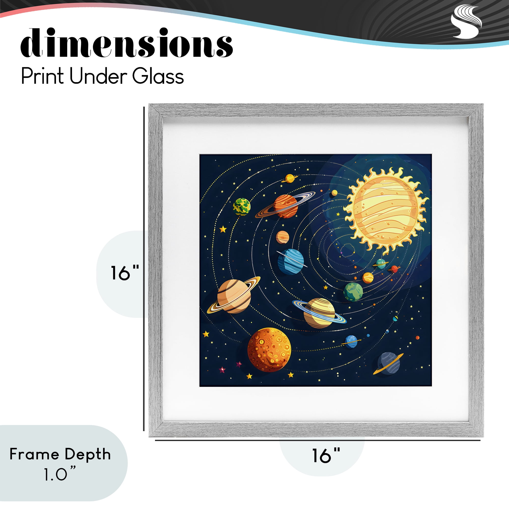 Stupell Industries Planets Around The Sun Gray Framed Print Under Glass, design by Creative Studio
