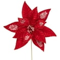 thumbnail image 3 of Northlight 28" Red Velvet Icy Glittered Christmas Poinsettia Pick - 28, 3 of 4