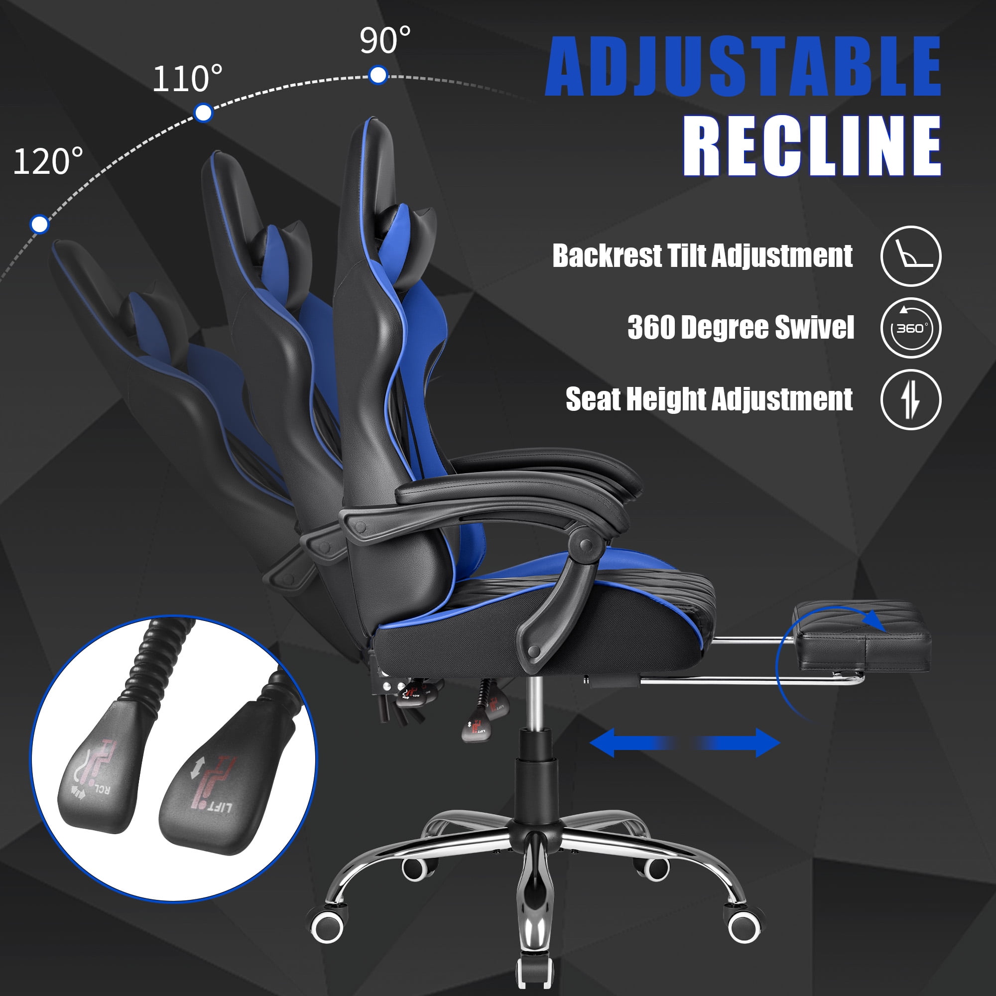 Homall Gaming Chair Massage Office Chair Computer Racing Chair High Back PU Leather Chair with Footrest, Blue