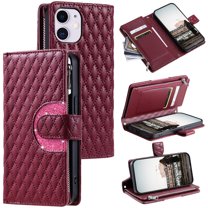 for iPhone 11 Wallet Case, Classic PU Leather Phone Case for Women Men with Zipper Credit Card Holder Wrist Strap Crossbody Strap Shockproof Flip Case for iPhone 11, Winered