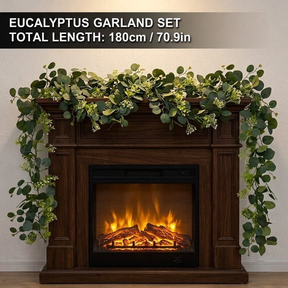 Liamobondopolis Christmas Eucalyptus Garland 6 Ft, Artificial Greenery Vine with Flowers, Faux Winter Hanging Vines for Holiday Home Decor, Christmas Mantel Greenery