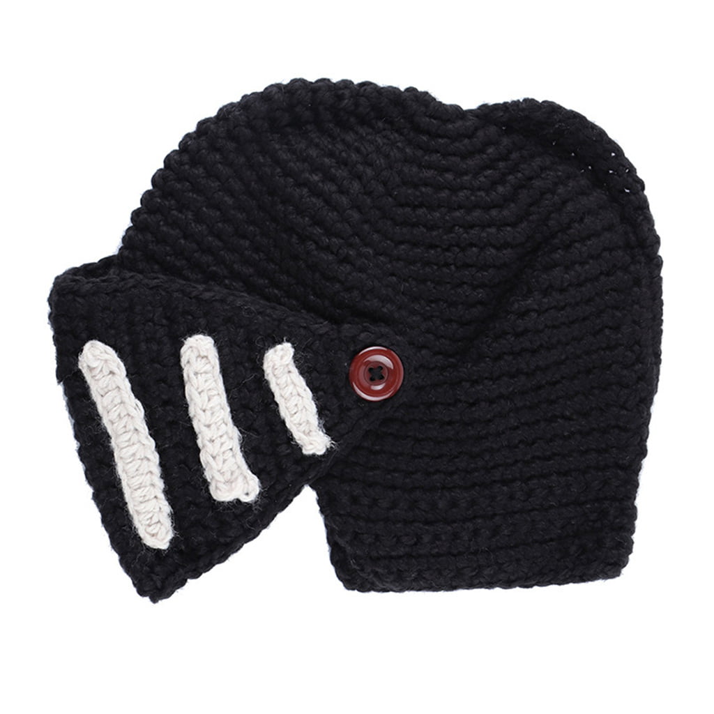 Kids Crochet Funny Cosplay Hats Knight Helmet Knitted Hats Winter Wind Mask Caps 
