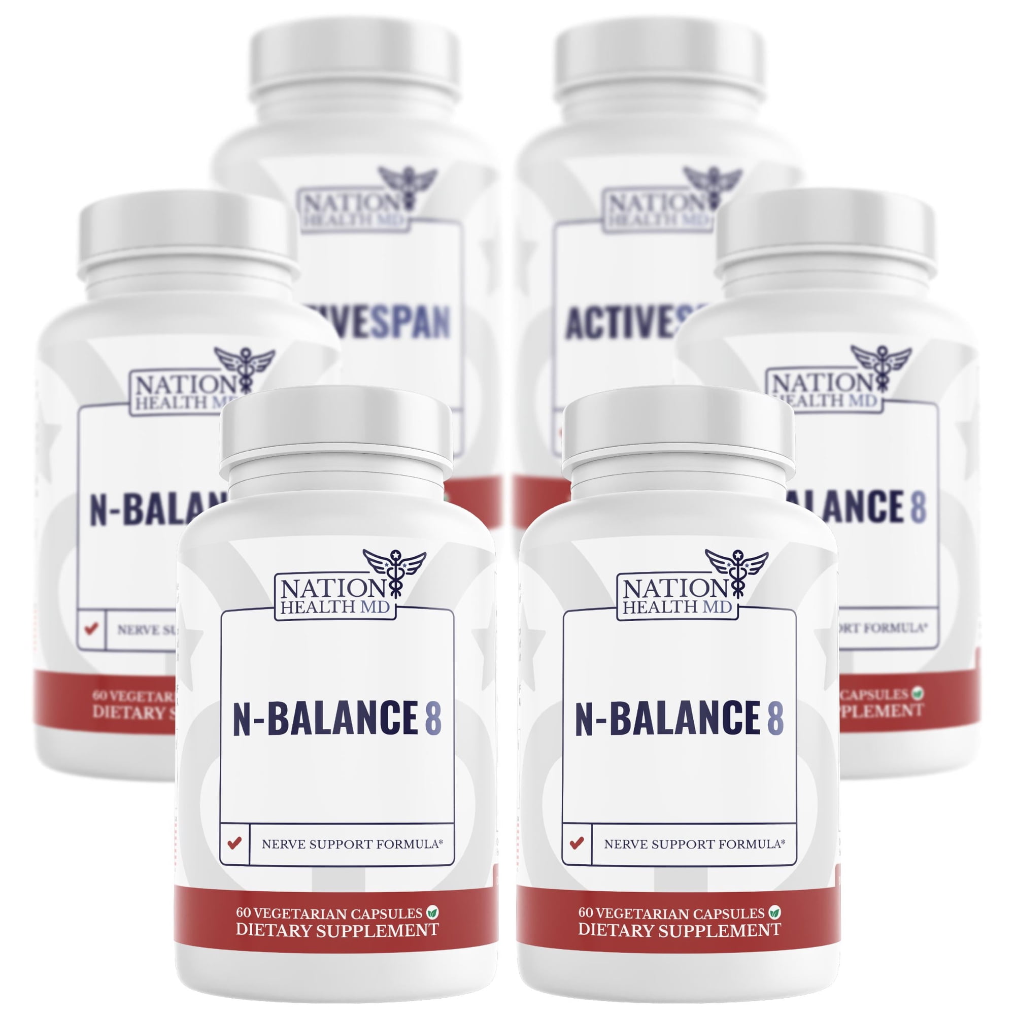 Nation Health MD N-Balance 8 - Nerve Support with ALA & Benfotiamine, 6 Bottles