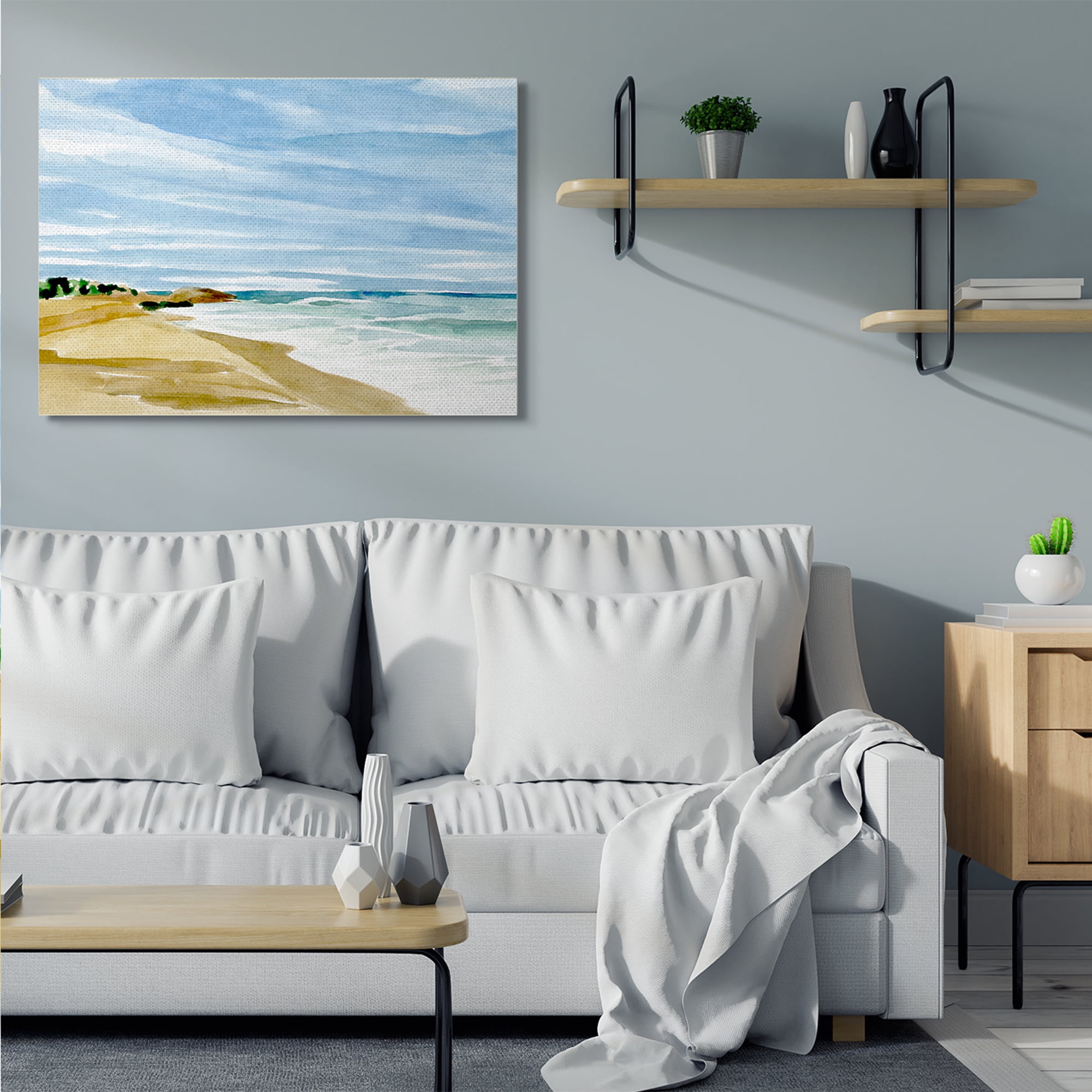 Stupell Industries Calm Nautical Coastline Soft Watercolor Landscape Canvas Wall Art by Annie Warren