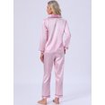 thumbnail image 4 of DARING DIVA Women's Satin Pajama Set Silky Long Sleeve Button Down Sleepwear L Light Pink, 4 of 7