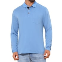 INSPIRE CHIC Men's Contrast Button Collared Pocket Long Sleeves Golf Polo T-Shirts L Light Blue