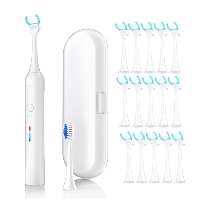 Electric Flosser 50 Replacement Heads - Vibration Flosser, Rechargeable, Tongue Scraper/Cleaner, Power Flosser White