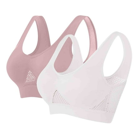 Longline Bras for Women with Support 2pc Breathable Sports Bra Ladies Workout Mesh Brassiere Soft Comfy Wireless Bra Push up Balconette with Removable Pads 5XL