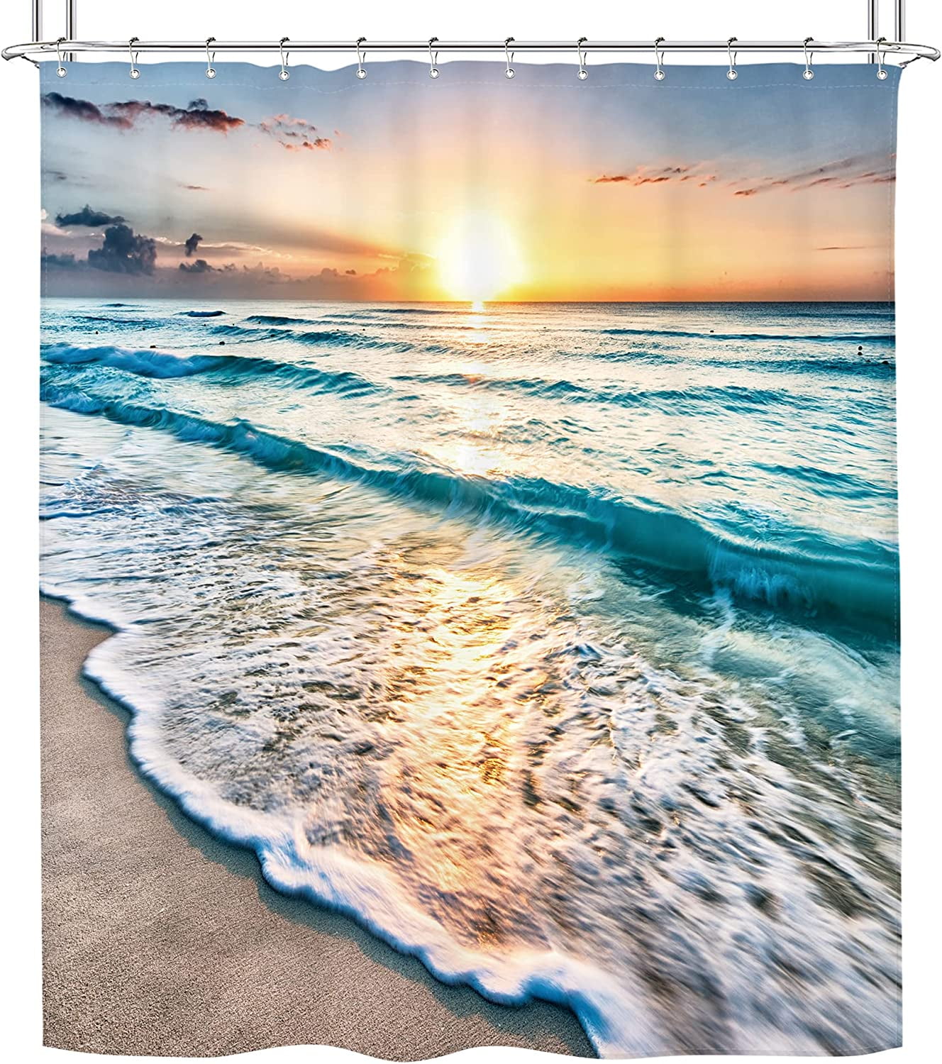 SPXUBZ Ocean Beach Shower Curtain Polyester Sunrise Sunset View 72x72 inch with12 Hooks Waterproof