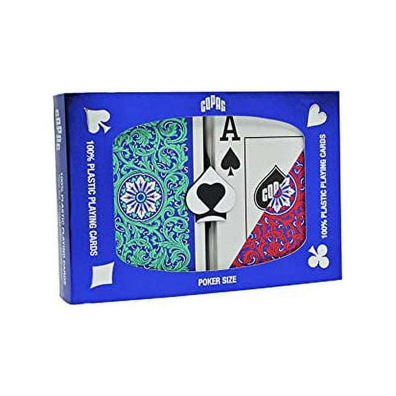 Copag 1546 Neoteric Design 100% Plastic Playing Cards, Poker Size Green/Red Double Deck Set (Jumbo Index)