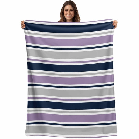 Purple Grey Striped Blanket Soft Cozy Warm Throw Blanket for Couch, Plush Fuzzy Flannel Fleece Blankets for Sofa, Farmhouse Stripes Modern Abstract Art Bed Blankets Lightweight Gifts for Men, 30"x40"