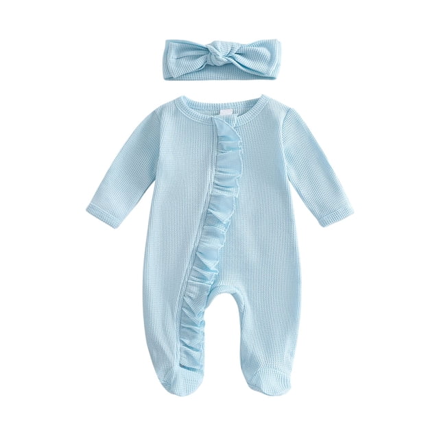Baby Bodysuit For Boys And Girls Long Sleeve Footed Romper with Snap Closure In Solid Colors For Fall And Winter Infant Wear