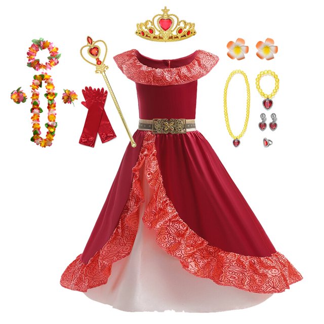 Disfraz de princesa Elena de Disney, vestido para niñas, ropa para niños, fiesta de Halloween, vestido de baile de cumpleaños, trajes sin mangas 5-6T (etiqueta 130) Gao Jinjia LED