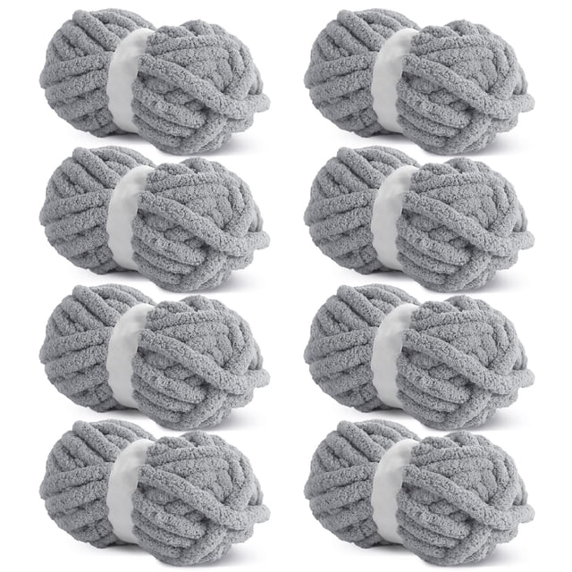 Hilo de chenilla grueso de color gris claro HOMBYS para tejer a ganchillo, hilo grueso y esponjoso p