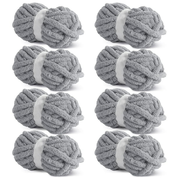 Hilo de chenilla grueso de color gris claro HOMBYS para tejer a ganchillo, hilo grueso y esponjoso p