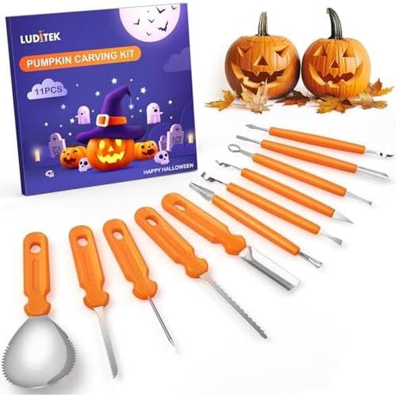Pumpkin Carving Kit, 11 Pieces Halloween Jack-O-Lanterns Professional Stainless Steel Pumpkin Carving Tools, Pumpkin Cutting Supplies Tool Kit Halloween Gifts for Adults Kids