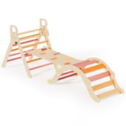 BlueWood Pikler Triangle Set Foldable 8-in-1 Wooden Indoor Climbing Pink 3 Piece