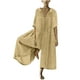 thumbnail image 2 of ICHUANYI Clearance Women Casual Solid Turn-down Collar Cotton Linen Romper Long Playsuit Zipper Jumpsuit(Yellow, L) ICHUANYI WER2023080913854, 2 of 6