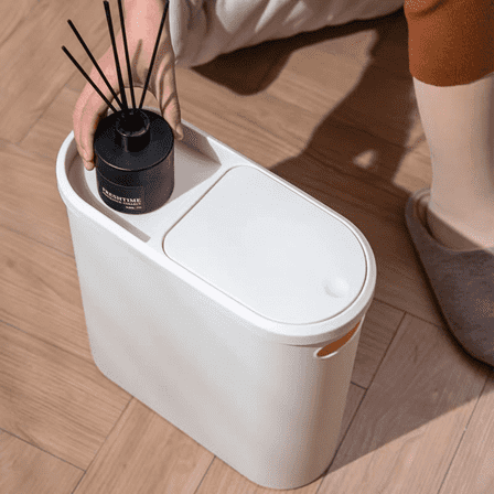 Bathroom Trash Can with Lid, 10L / 2.7 Gallons (Approx. 7.8L) | Ultra-Slim Trash Bin with Press-Top Lid, Suitable for Bedrooms, RVs, Offices, Kitchens, and Craft Rooms