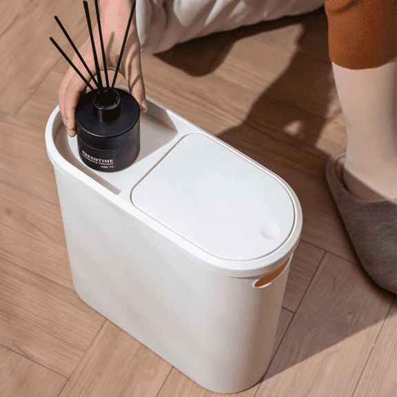 Bathroom Trash Can with Lid, 10L / 2.7 Gallons (Approx. 7.8L) | Ultra-Slim Trash Bin with Press-Top Lid, Suitable for Bedrooms, RVs, Offices, Kitchens, and Craft Rooms