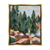 Stupell Abstract Woodland Tree Scenery Landscape Painting Gold Floater Framed Art Print Wall Art