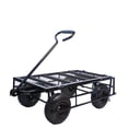 thumbnail image 2 of Tool Wagon Cart with Removable Fence, Push Pull Outdoor Garden Cart with 180 Degree Steering Range Handle and 4 Wheels, Metal Utility Wagon Truck for Grocery Camping Shopping Sports, Black, 2 of 7
