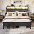 thumbnail image 2 of Queen Size Bed Frame With Upholstered Headboard & Storage Drawers, Platform Bed With Led Lights & Charging Station, Black, 2 of 11