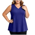 thumbnail image 6 of TGSLY Women's Plus Size Pleats Tank Tops V Neck Basic Solid Color Sleeveless Vest Casual Flowy Summer A-Line Swing Hem Blouses XXXXXL, 6 of 8