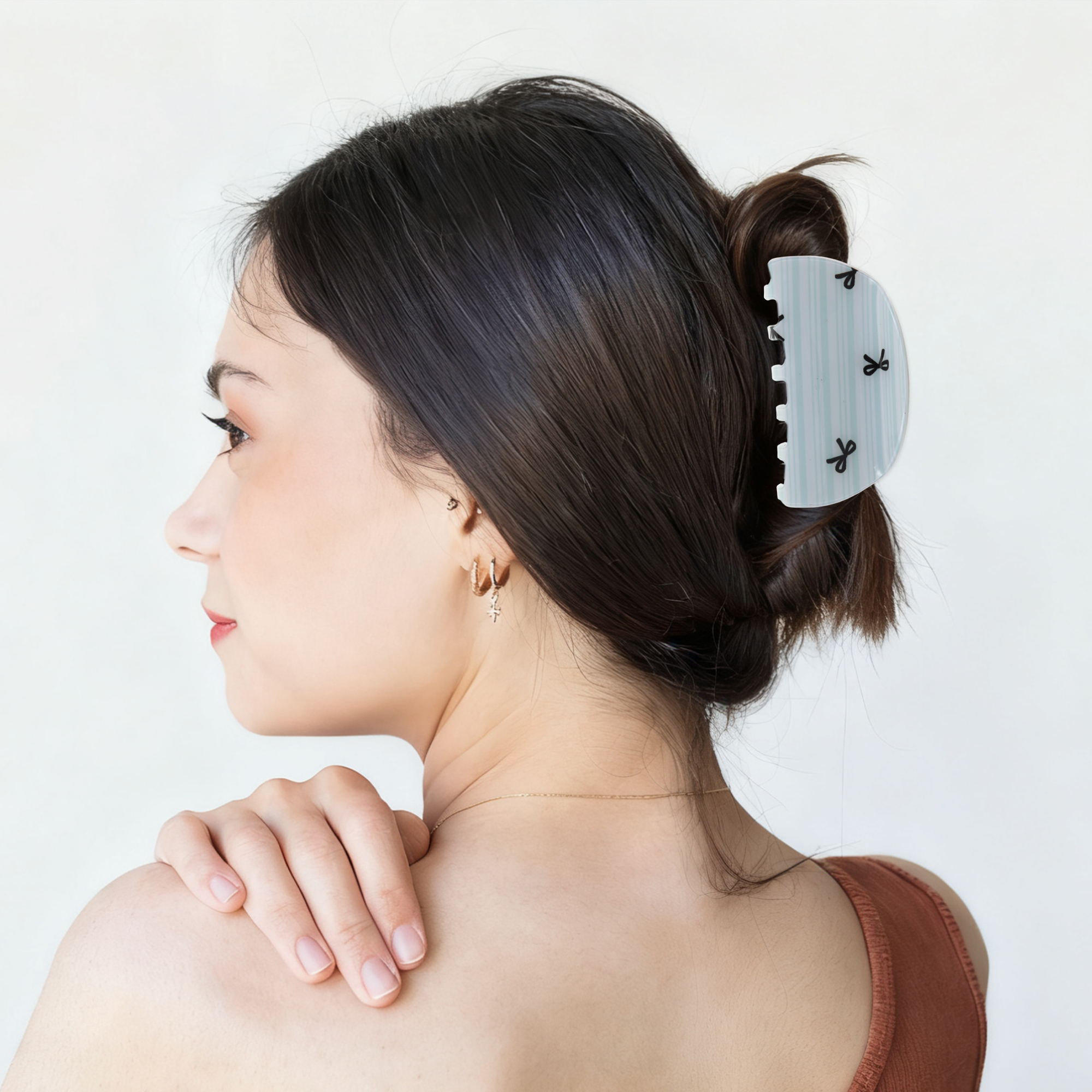 Unique Bargains Women's Stylish Hair Accessory Fashion Plaid Claw Clip Blue White