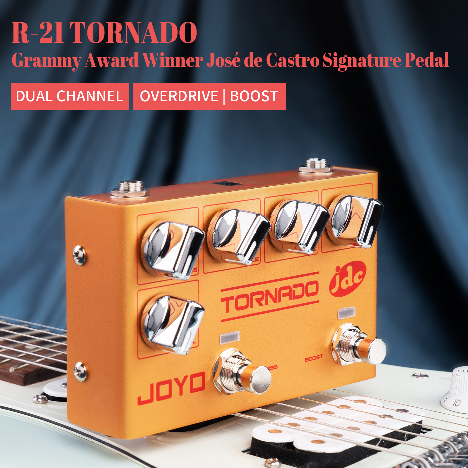 JOYO R-21 TORNADO Metal Alloy Overdrive & Boost Guitar Effect Pedal, Dual Channel with Independent Footswitch for Electric Guitar