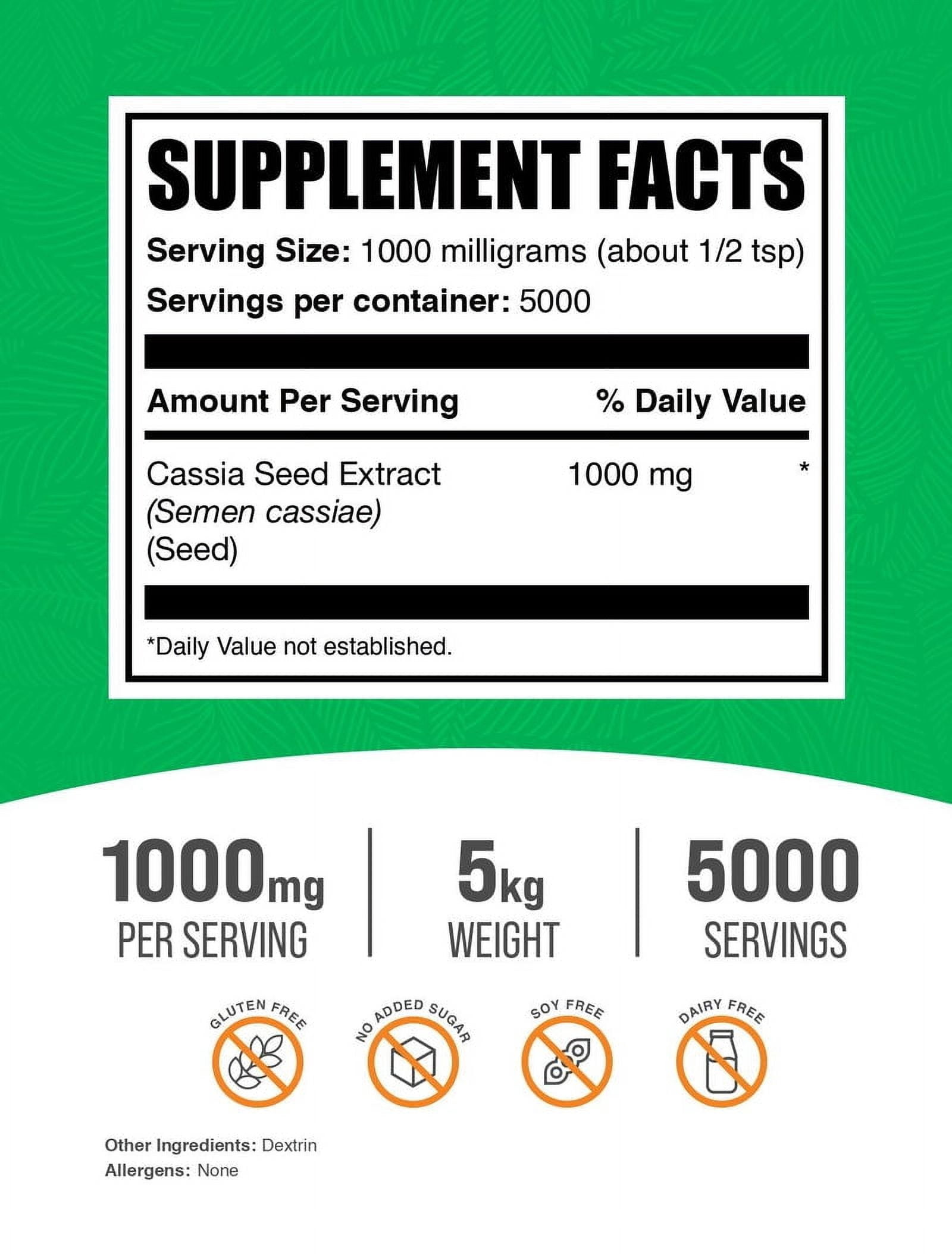 BulkSupplements Cassia Seed Extract Powder - 1g per Serving - 5 Kilograms (11 lbs) - 5000 Servings