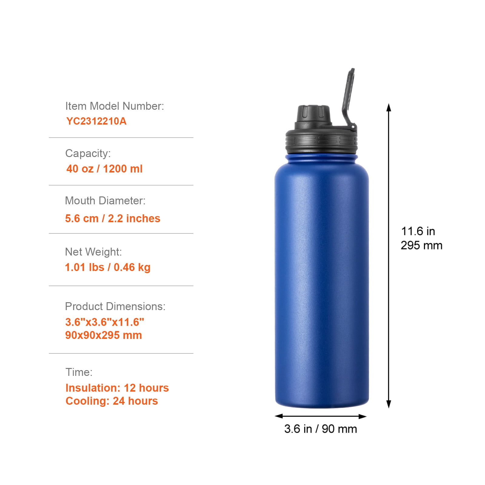 KFFKFF 40 oz Hydration Vessel, Stainless Steel Flask for Camping & Hiking, Wide Mouth Lid, Double Walled Sports Coffee Mug, Leakproof, Suitable for Indoor/Outdoor Activities, FDA Approved, Blue