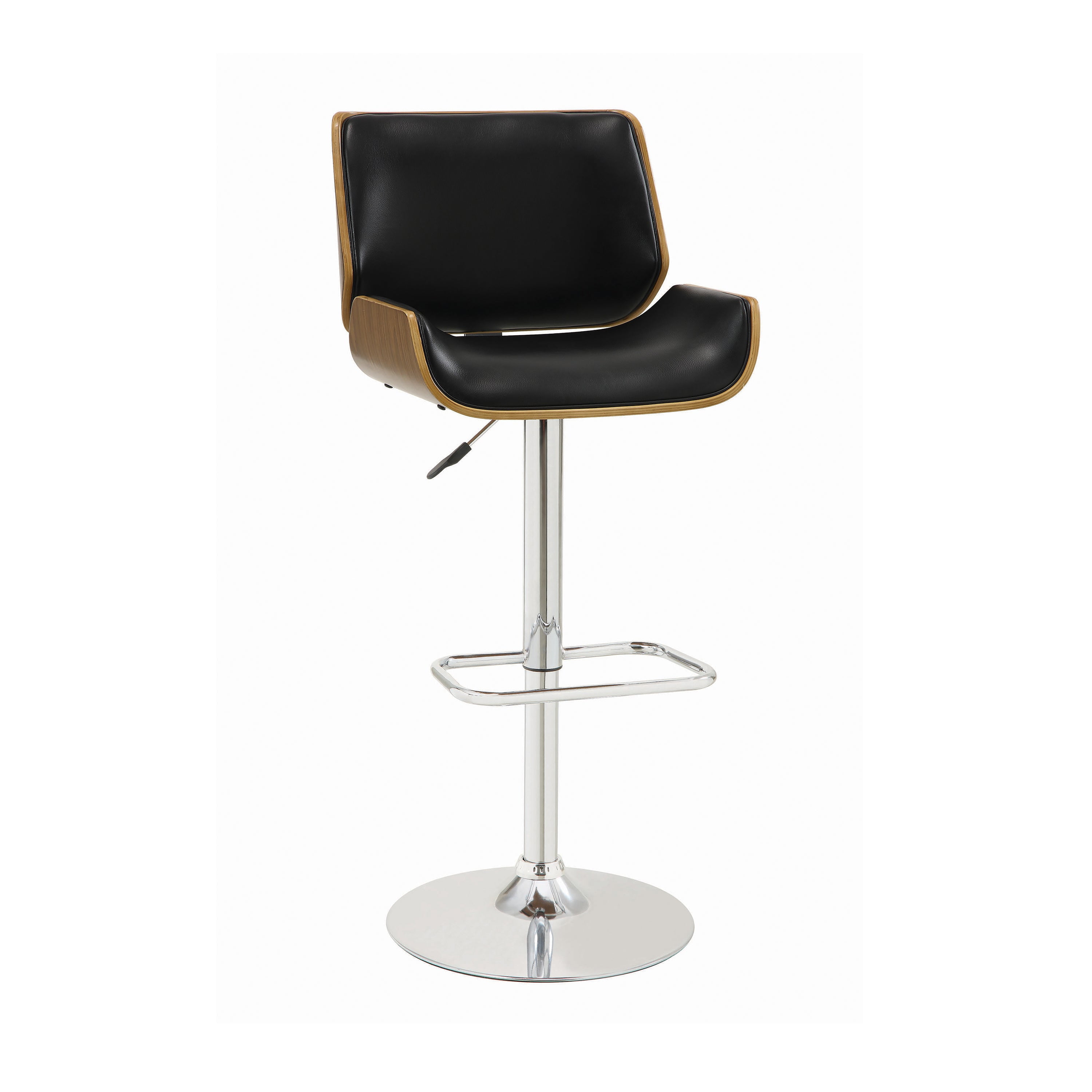 Black Leatherette Adjustable Bar Stool with Walnut Finish
