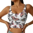 thumbnail image 2 of Haiem Vintage Butterflies Pattern Womens Sports Bra - U Neck Padded Low Impact Yoga Bra Workout Crop Top Gym Moisture-Wicking Workout Vest -Medium, 2 of 9