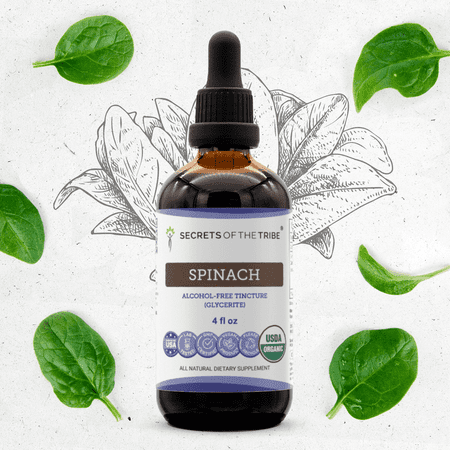 Secrets Of The Tribe Spinach Organic Dietary Supplement, Natural Herbal Tincture for Nutritional Support, Certified Organic Spinach Flakes (Spinacia oleracea) Dried Leaf, Alcohol-Free Extract, 4 oz