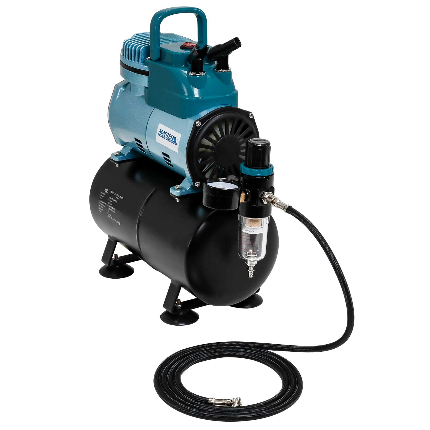 High-Performance Four Cylinder Piston Air Compressor with Tank and Free 6 Inch Airbrush Hose Master Airbrush Model TC-848 