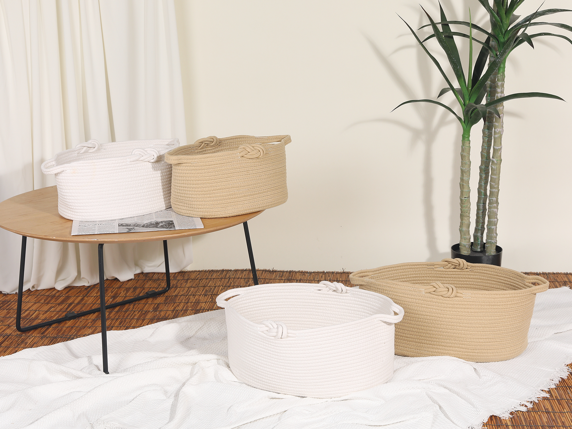 Unique Bargains 1 Pack Woven Storage Basket Bin with Handle for Clothes, Shoes Brown L