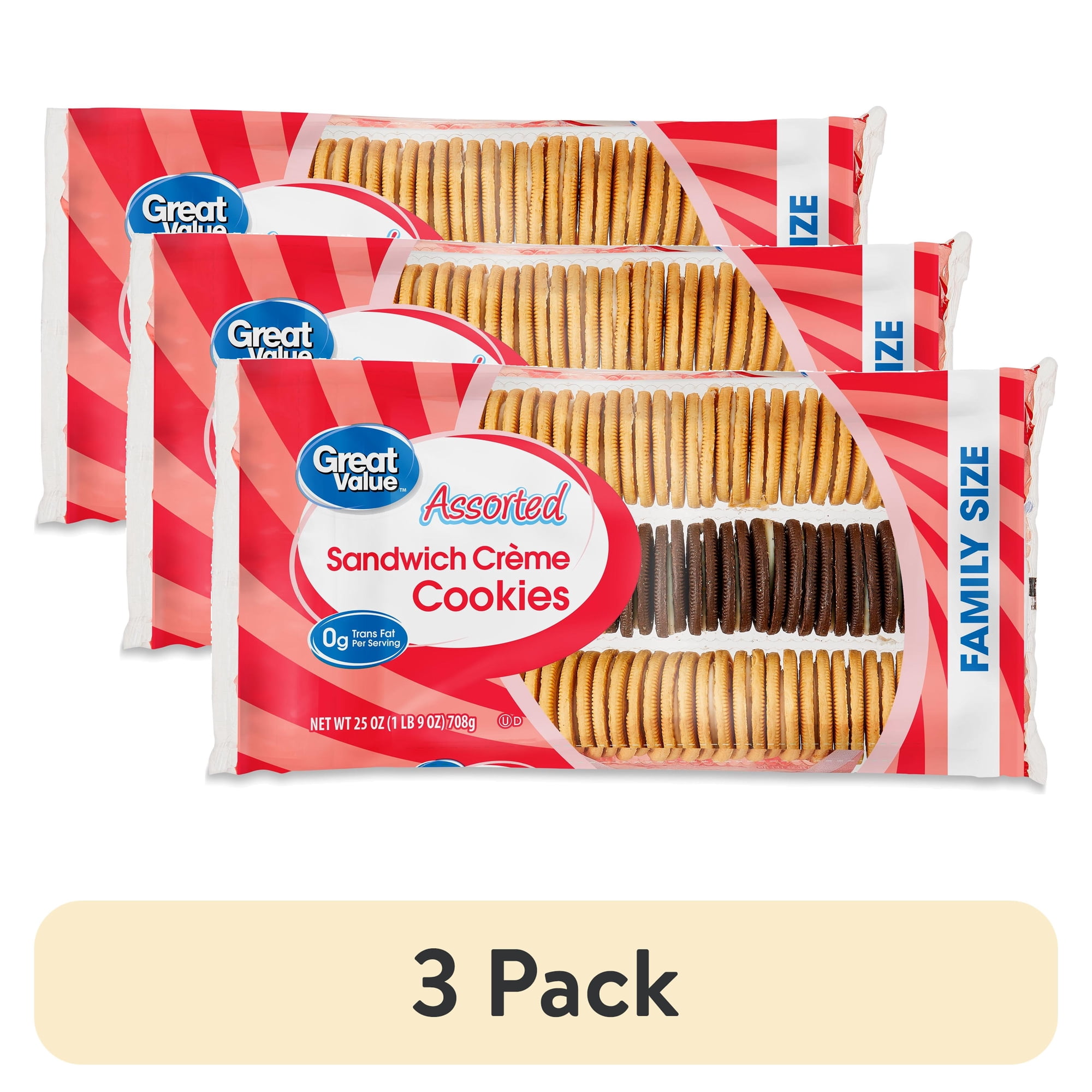 (3 pack) Great Value Assorted Flavor Sandwich Cookies, 25 oz