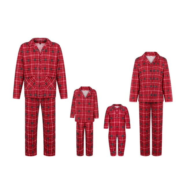 Ensemble de Pyjamas Assortis pour la Famille de Noël Carreaux Rouges Vêtements de Nuit pour Hommes Femmes Enfants Bébé Chien