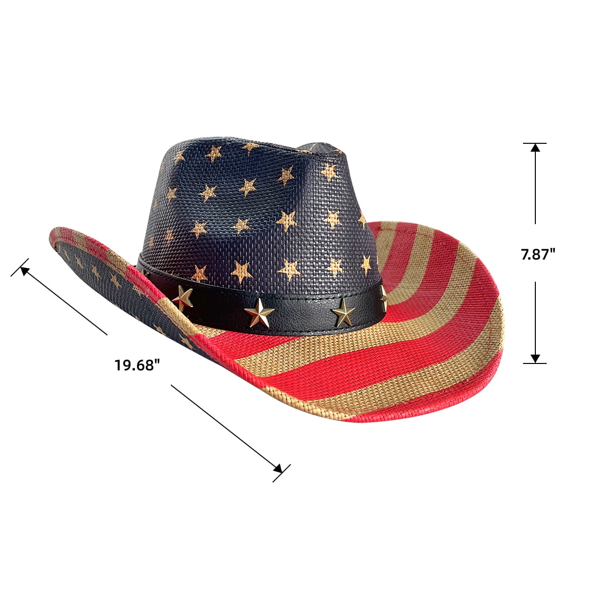7614 Western Cowboy Cowgirl Sun Hat Outback American Flag Printed Straw Vintage Tea-Stained USA American Flag Cowboy Hat w/ Western  main image 2