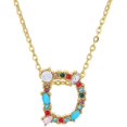 thumbnail image 1 of Collier Pendentif Alphabet Multicolore Micro Pavé Zircon Initiale Lettres Collier Couple Bijoux (D), 1 of 1