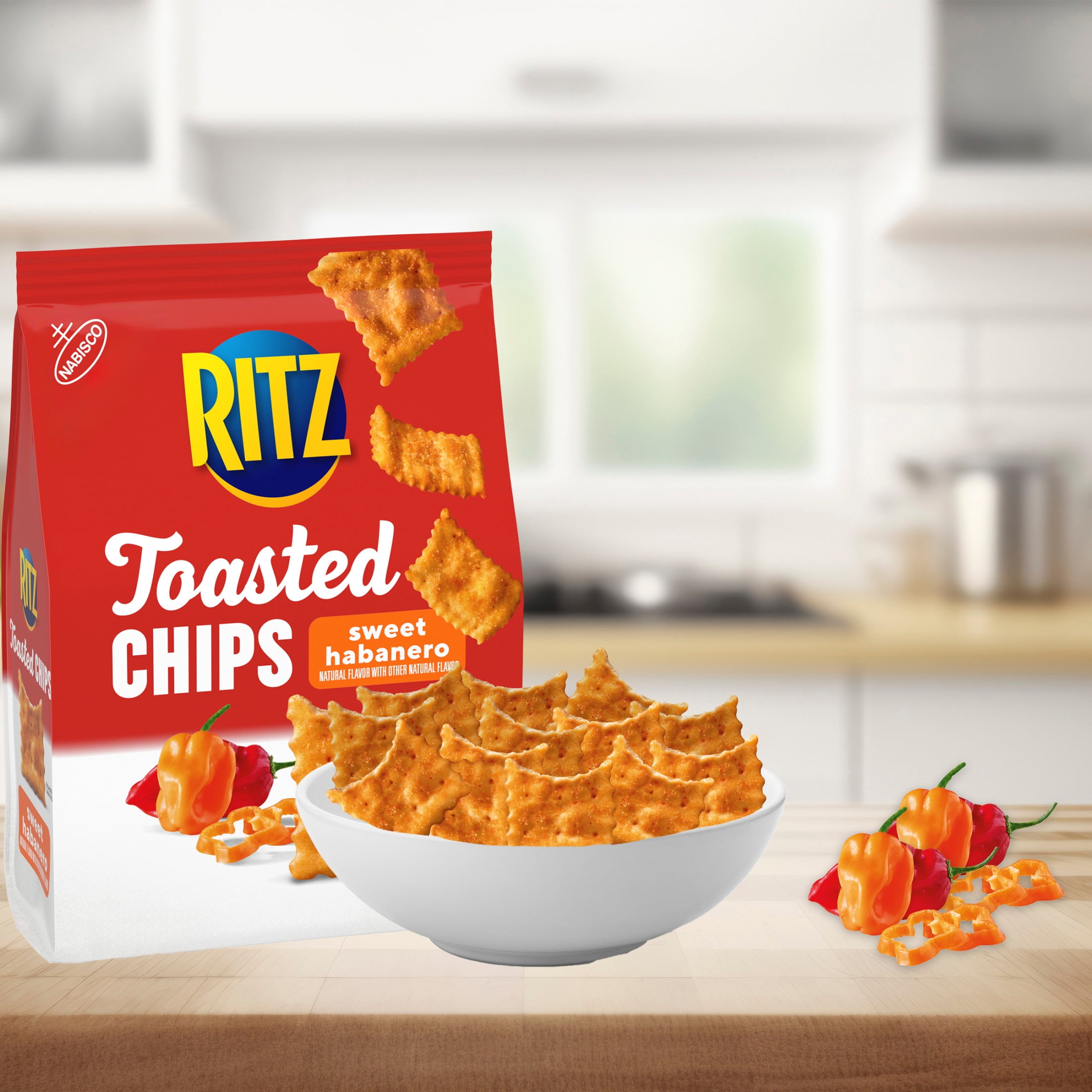 (2 pack) RITZ Toasted Chips Sweet Habanero Crackers, Party Snacks, 8.1 oz