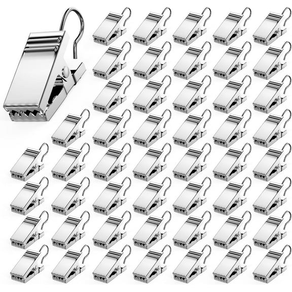 50pcs Stainless Steel Curtain Clips, Sturdy Shower Curtain Hooks for Home Decor, Party Wire Holder, Hanging Photos