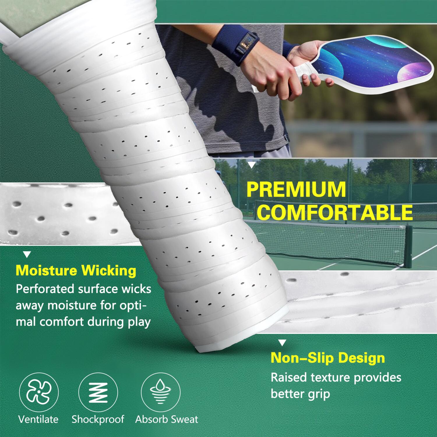 Pickleball Paddles Set Of 2, Fiberglass Surface, Galaxy Print, 4 Balls & Bag