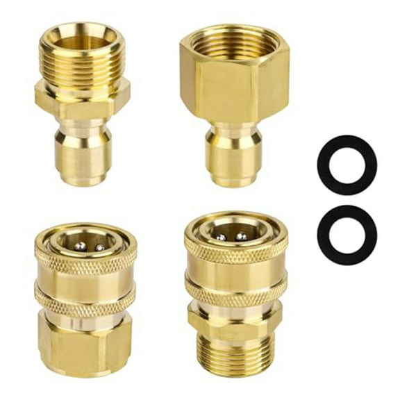 Premium Brass Pressure Washer Fittings 4pcs M22 14mm to 1/4in Adapter Set
