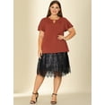 thumbnail image 3 of Unique Bargains Women's Plus Size Spring Relaxed Floral Chiffon Flared Short Sleeve Tops Caramel 1X, 3 of 5