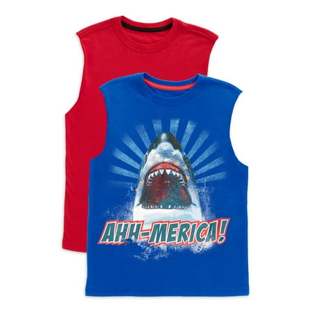 Way to Celebrate Boys Patriotic Graphic Tank Top 2 Pack Sizes 4-18 & Husky