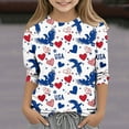 thumbnail image 2 of Taqqpue Girls 4th of July Shirt American Flag T-Shirts for Kids Toddler Summer 3/4 Sleeve Crewneck Tops Patriotic Tee Tops Boys Kids Independence Day Outfit 1-13 Years, 2 of 5